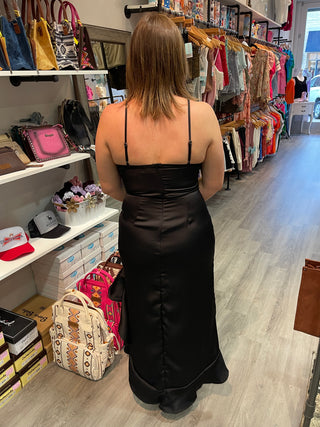 Phoebe Satin Ruffled Asymmetrical Hem Cami Maxi Dress