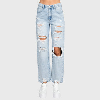 Taylor Distressed High Rise Rigid Easy Straight Jeans