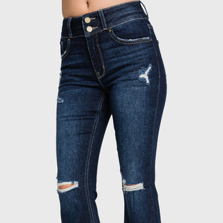 Shania Distressed High Rise Stretch Super Flare Jeans