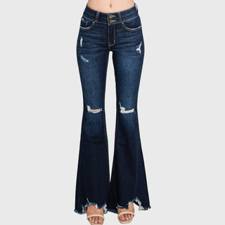 Shania Distressed High Rise Stretch Super Flare Jeans