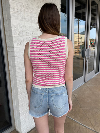 Meredith Striped Knit Top Pink