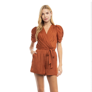 Lacie Ruched V Neck Romper Rust