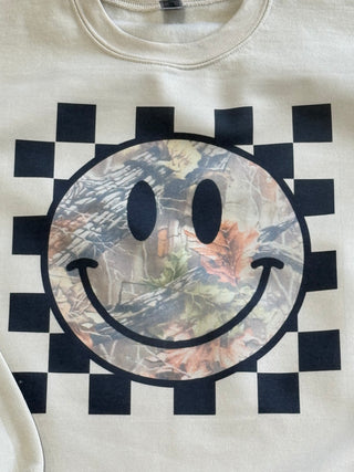 Camo Smiley Face Graphic Top