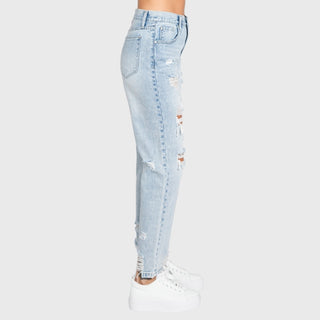 Taylor Distressed High Rise Rigid Easy Straight Jeans