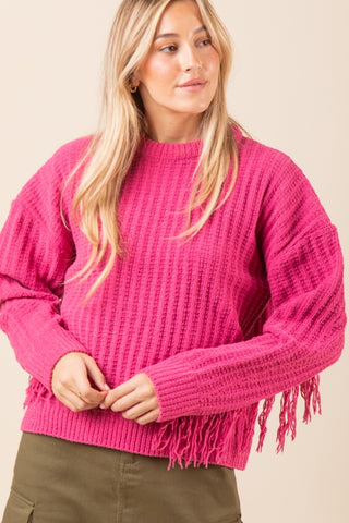 Sadie Fringe Sweater Pink