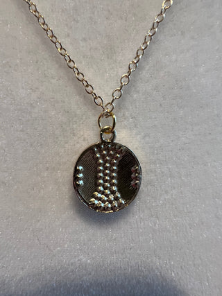 Necklace with Baseball Charm Plated Gold 18"