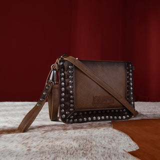 Wrangler Rivets Studded Wristlet/ Crossbody - Coffee