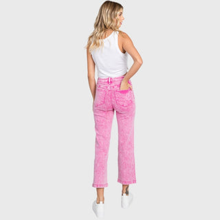 Jenna Acid Pink High Rise Slim Wide Leg Jeans