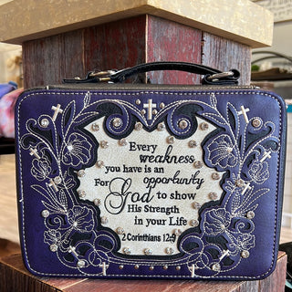 His Strength Leather Bible Case Purple