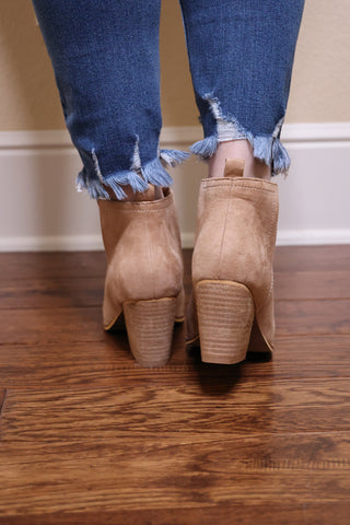 Abby Taupe Side Slit Booties by LuvLeigh Apparel