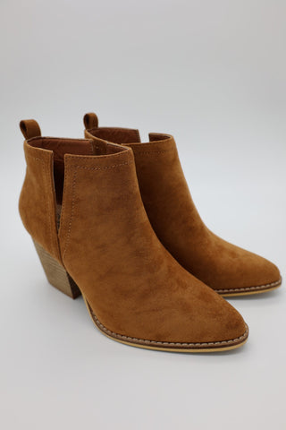 Abby Camel Side Slit Booties by LuvLeigh Apparel