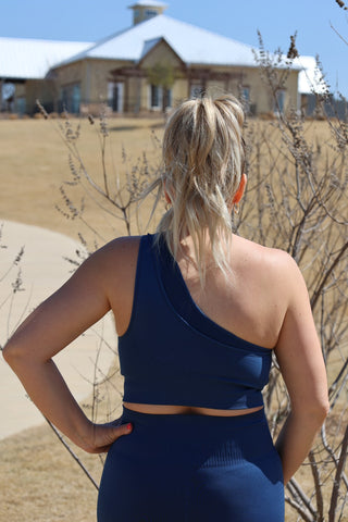 Navy Taking Long Walks Sports Bra by LuvLeigh Apparel