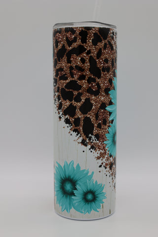 Leopard with Teal Sunflower Tumbler