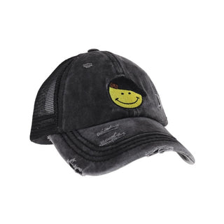 Smiley Face Embroidered Ball Cap